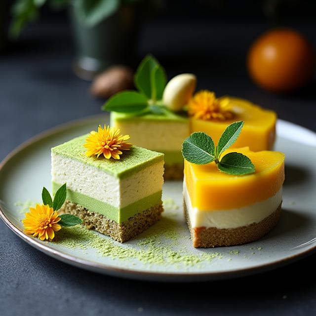 抹茶ティラミスと柚子風味のチーズケーキが並んでいる